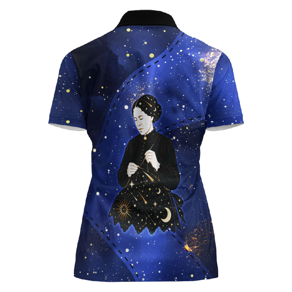 Harriet Powers Women Polo Shirt African American History - Galaxy Celestial Starry Night - Folk Art Quilter