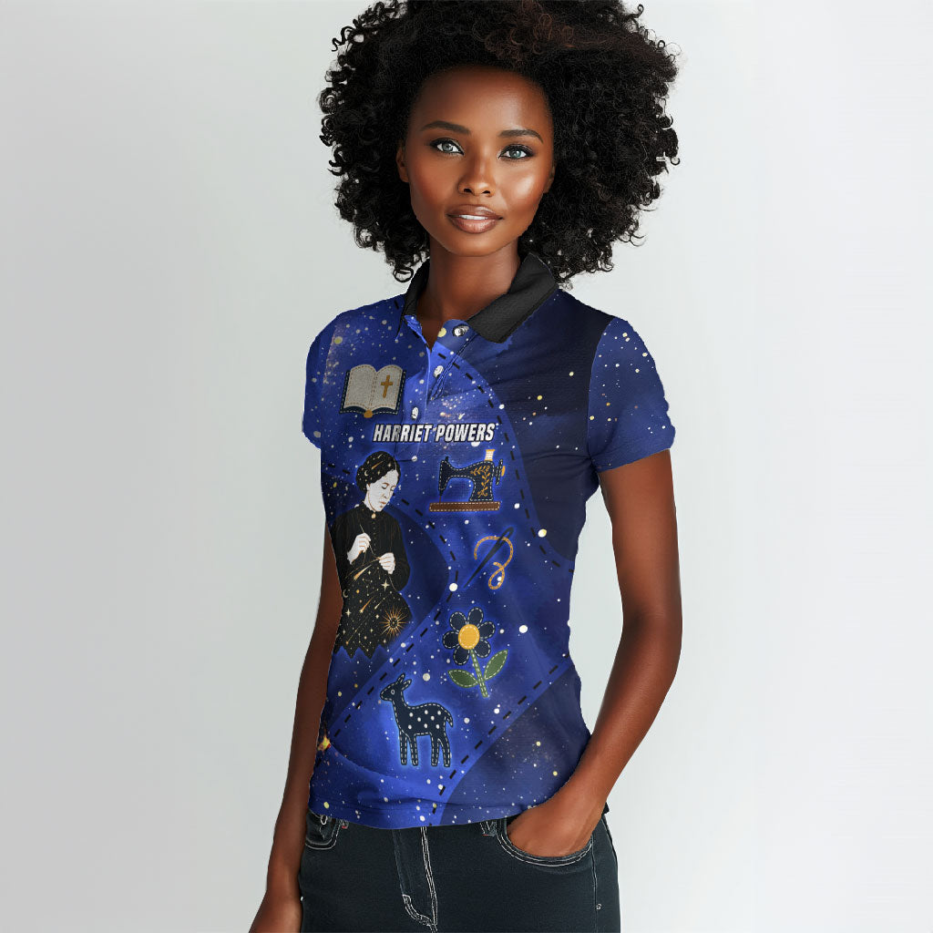Harriet Powers Women Polo Shirt African American History - Galaxy Celestial Starry Night - Folk Art Quilter