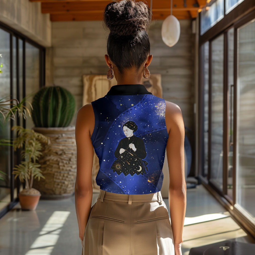 Harriet Powers Women Sleeveless Polo Shirt African American History - Galaxy Celestial Starry Night - Folk Art Quilter