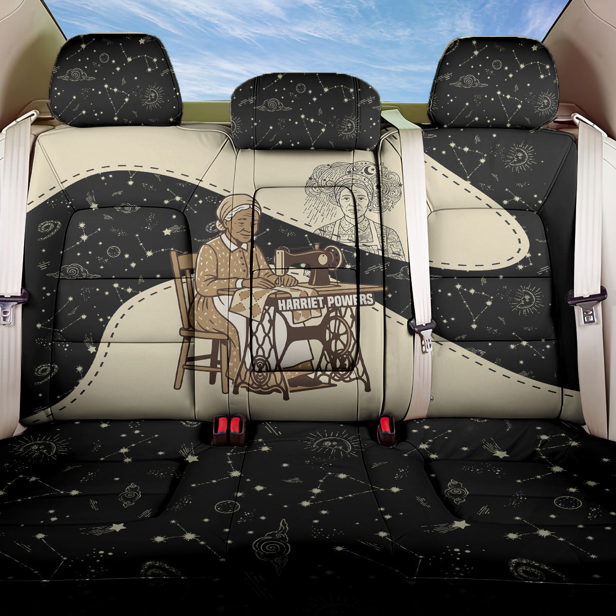 Harriet Powers Celestial Mystery Back Car Seat Cover Vintage Line Art - African American Folk Quilt Pattern