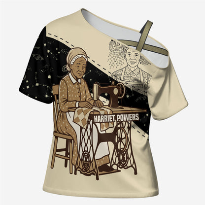 Harriet Powers Celestial Mystery Cross Shoulder Shirt Vintage Line Art - African American Folk Quilt Pattern