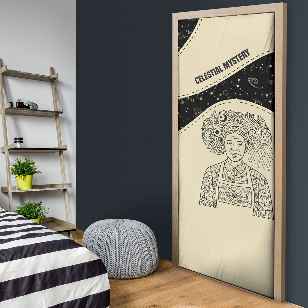 Harriet Powers Celestial Mystery Door Cover Vintage Line Art - African American Folk Quilt Pattern