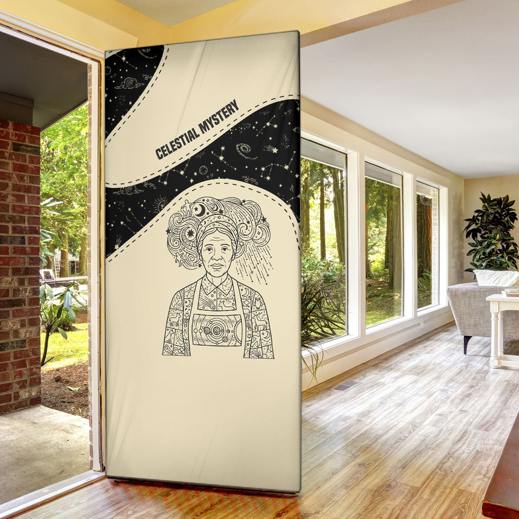 Harriet Powers Celestial Mystery Door Cover Vintage Line Art - African American Folk Quilt Pattern