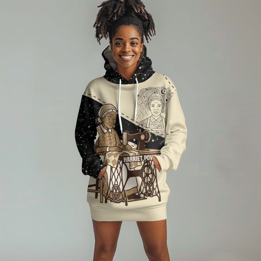 Harriet Powers Celestial Mystery Hoodie Dress Vintage Line Art - African American Folk Quilt Pattern