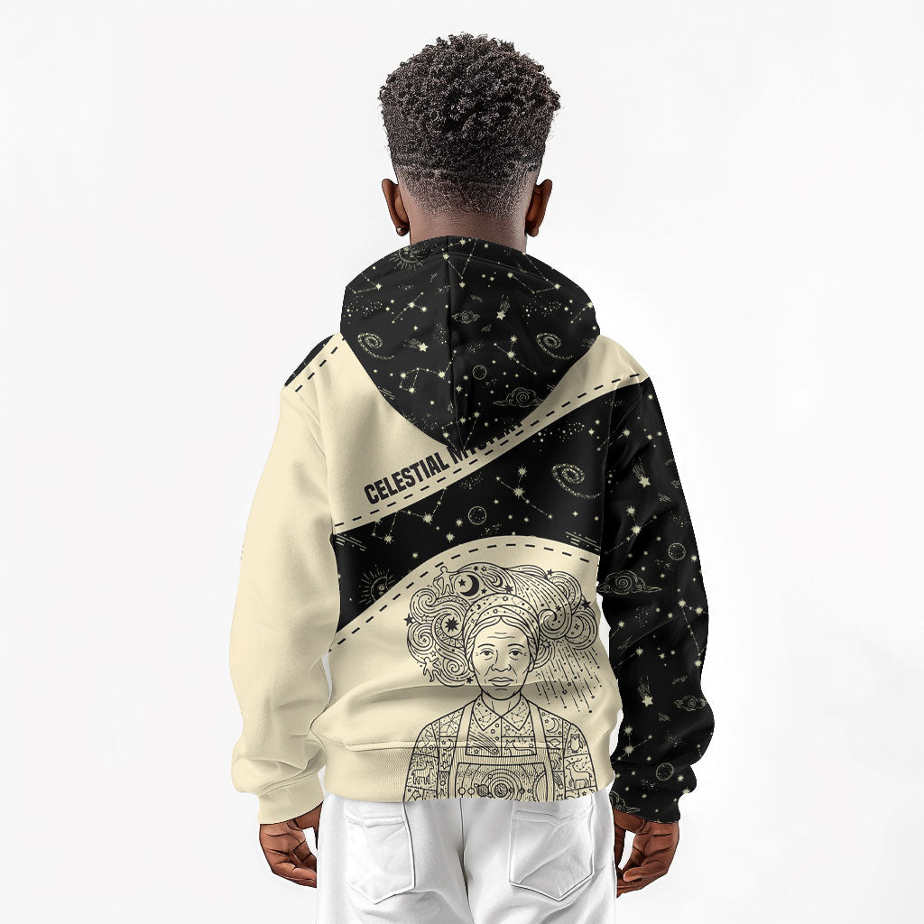 Harriet Powers Celestial Mystery Kid Hoodie Vintage Line Art - African American Folk Quilt Pattern