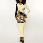 Harriet Powers Celestial Mystery Long Sleeve Bodycon Dress Vintage Line Art - African American Folk Quilt Pattern