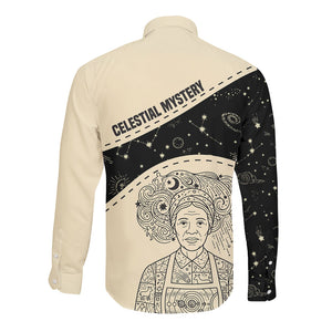 Harriet Powers Celestial Mystery Long Sleeve Button Shirt Vintage Line Art - African American Folk Quilt Pattern