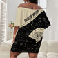 Harriet Powers Celestial Mystery Off Shoulder Short Dress Vintage Line Art - African American Folk Quilt Pattern
