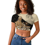 Harriet Powers Celestial Mystery Raglan Cropped T shirt Vintage Line Art - African American Folk Quilt Pattern