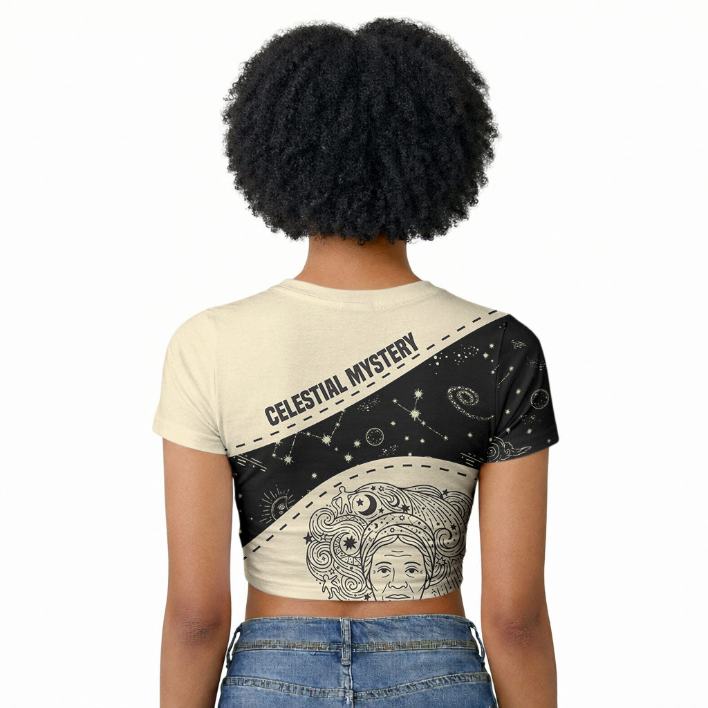 Harriet Powers Celestial Mystery Raglan Cropped T shirt Vintage Line Art - African American Folk Quilt Pattern