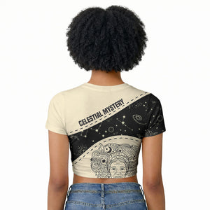 Harriet Powers Celestial Mystery Raglan Cropped T shirt Vintage Line Art - African American Folk Quilt Pattern
