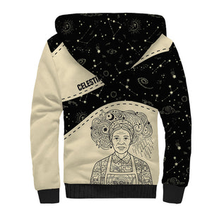 Harriet Powers Celestial Mystery Sherpa Hoodie Vintage Line Art - African American Folk Quilt Pattern