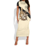 Harriet Powers Celestial Mystery Short Sleeve Bodycon Dress Vintage Line Art - African American Folk Quilt Pattern