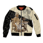 Harriet Powers Celestial Mystery Sleeve Zip Bomber Jacket Vintage Line Art - African American Folk Quilt Pattern