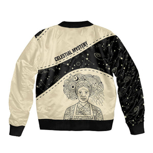 Harriet Powers Celestial Mystery Sleeve Zip Bomber Jacket Vintage Line Art - African American Folk Quilt Pattern