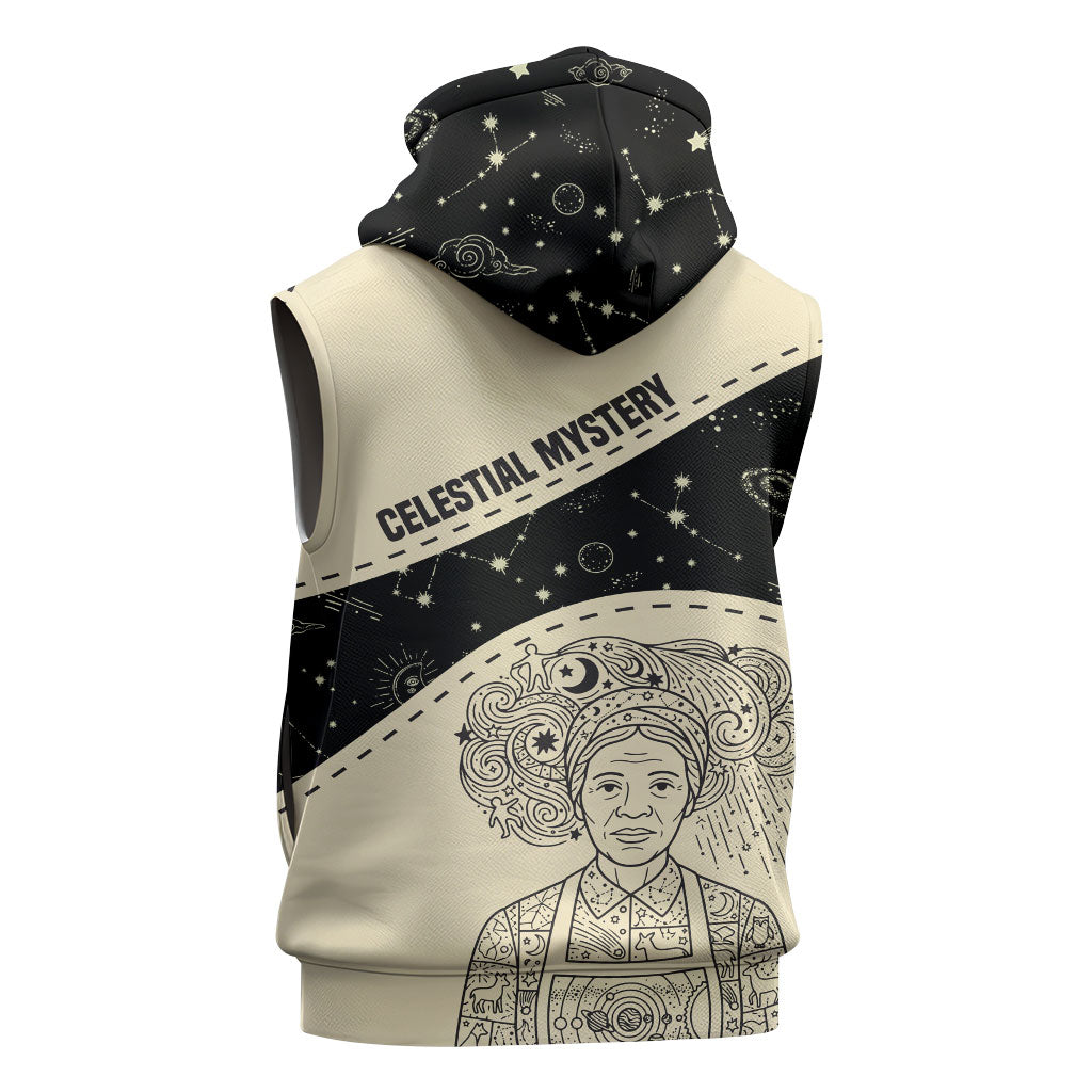 Harriet Powers Celestial Mystery Sleeveless Hoodie Vintage Line Art - African American Folk Quilt Pattern