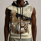 Harriet Powers Celestial Mystery Sleeveless Zip Hoodie Vintage Line Art - African American Folk Quilt Pattern