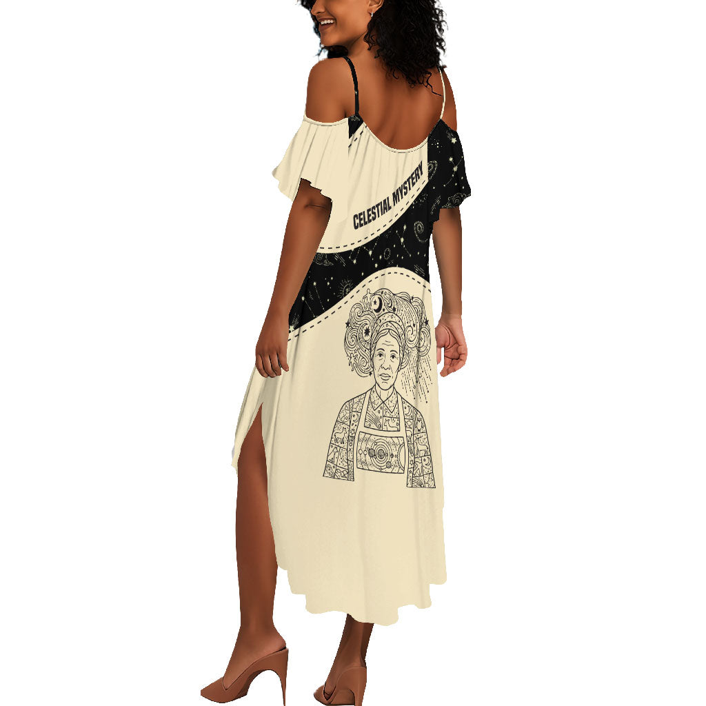 Harriet Powers Celestial Mystery Summer Maxi Dress Vintage Line Art - African American Folk Quilt Pattern