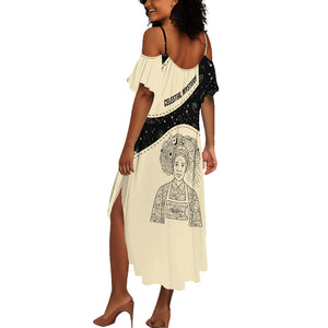 Harriet Powers Celestial Mystery Summer Maxi Dress Vintage Line Art - African American Folk Quilt Pattern