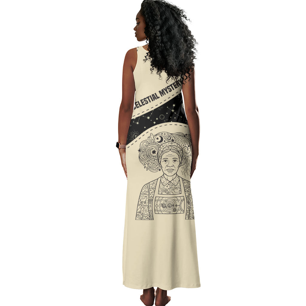 Harriet Powers Celestial Mystery Tank Maxi Dress Vintage Line Art - African American Folk Quilt Pattern