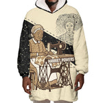 Harriet Powers Celestial Mystery Wearable Blanket Hoodie Vintage Line Art - African American Folk Quilt Pattern