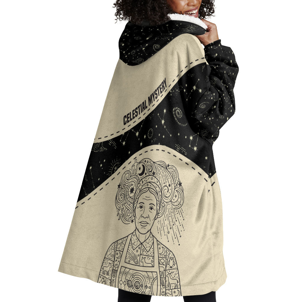 Harriet Powers Celestial Mystery Wearable Blanket Hoodie Vintage Line Art - African American Folk Quilt Pattern
