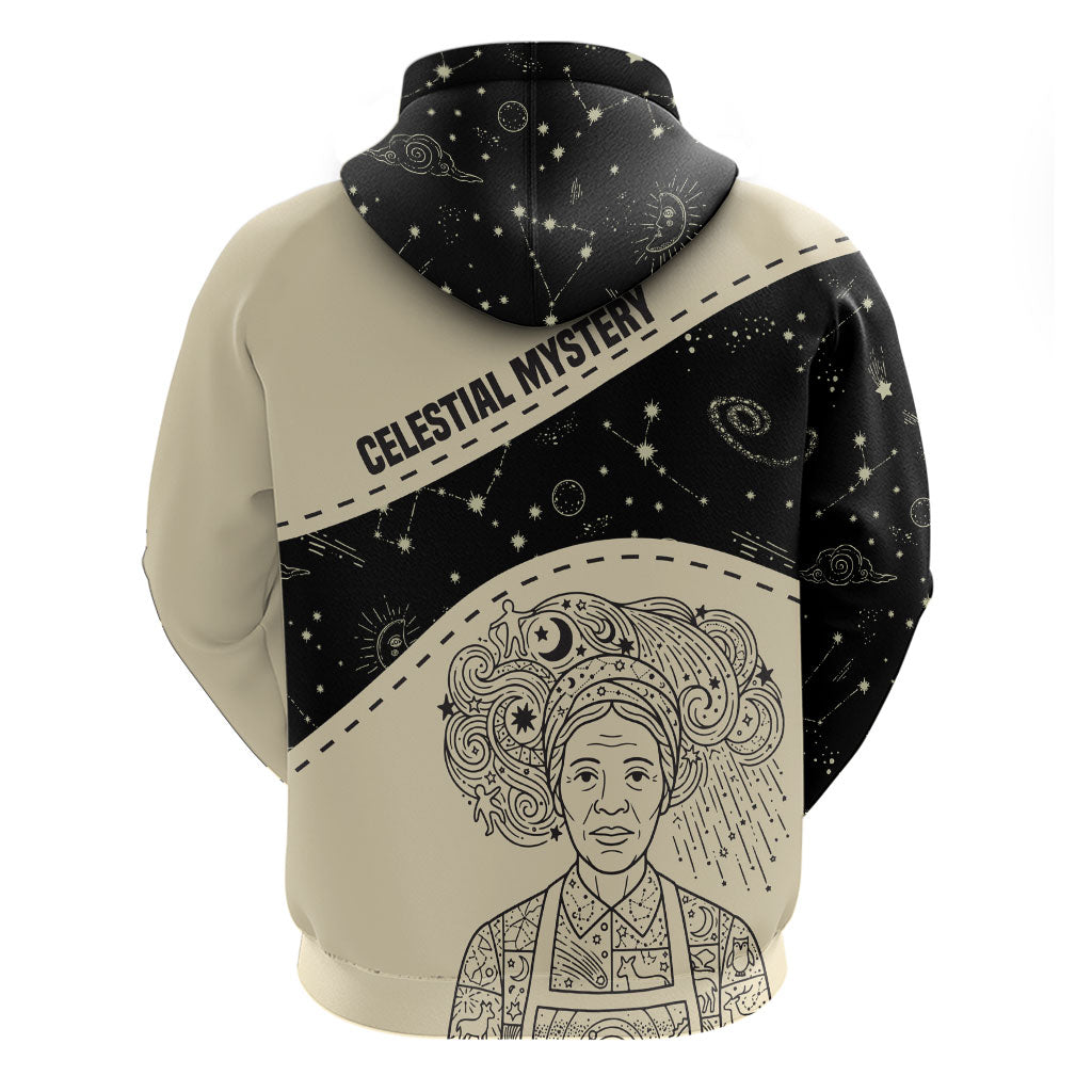 Harriet Powers Celestial Mystery Zip Hoodie Vintage Line Art - African American Folk Quilt Pattern