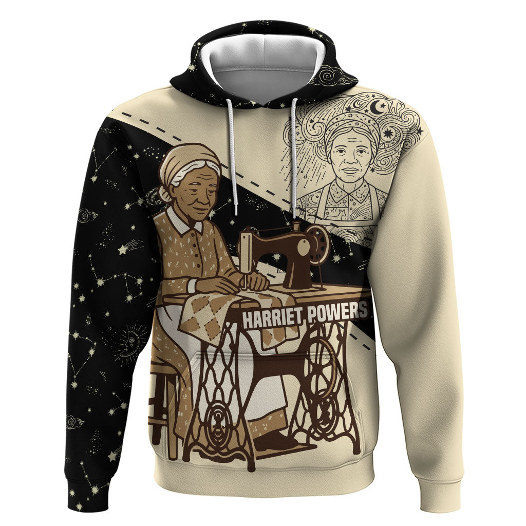 Harriet Powers Celestial Mystery Zip Hoodie Vintage Line Art - African American Folk Quilt Pattern