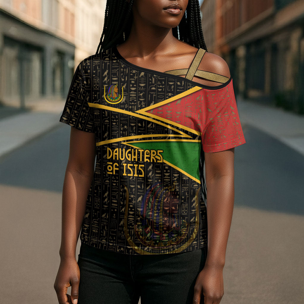 Daughters Of Isis Cross Shoulder Shirt Ancient Egyptian Queen Hieroglyphic Art