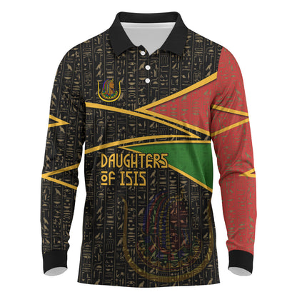 Daughters Of Isis Long Sleeve Polo Shirt Ancient Egyptian Queen Hieroglyphic Art
