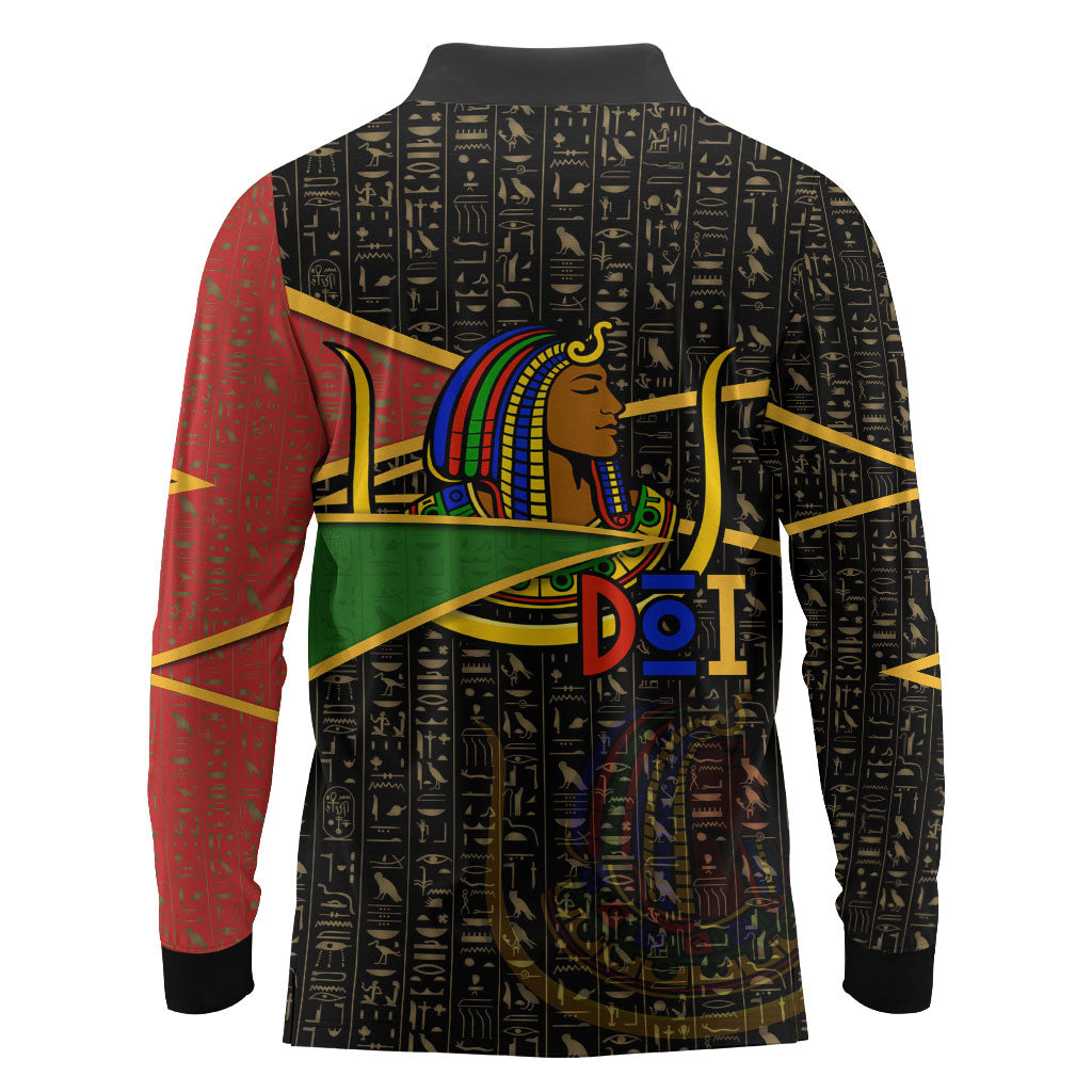 Daughters Of Isis Long Sleeve Polo Shirt Ancient Egyptian Queen Hieroglyphic Art