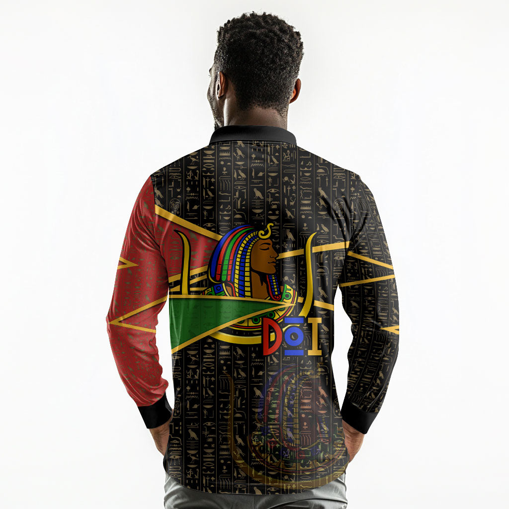 Daughters Of Isis Long Sleeve Polo Shirt Ancient Egyptian Queen Hieroglyphic Art