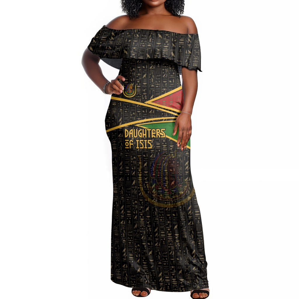 Daughters Of Isis Off Shoulder Maxi Dress Ancient Egyptian Queen Hieroglyphic Art