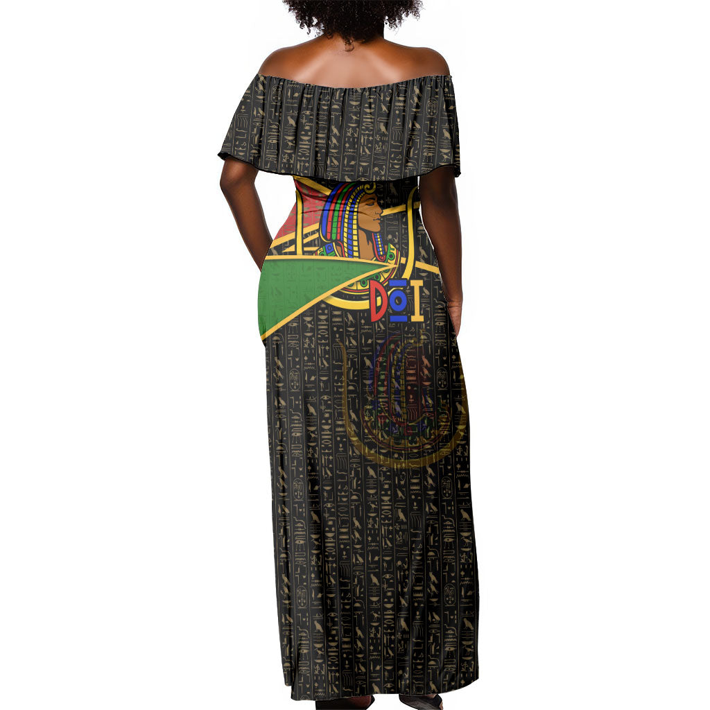 Daughters Of Isis Off Shoulder Maxi Dress Ancient Egyptian Queen Hieroglyphic Art