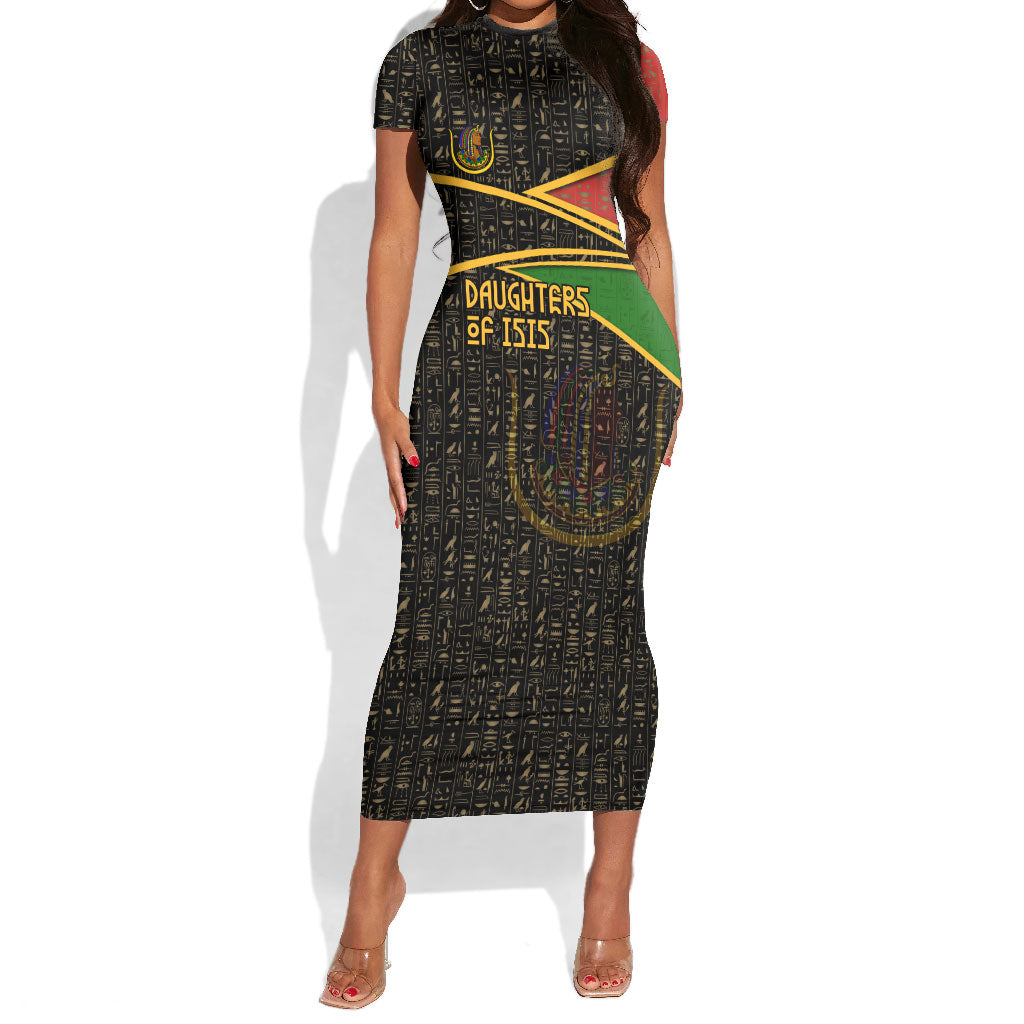 Daughters Of Isis Short Sleeve Bodycon Dress Ancient Egyptian Queen Hieroglyphic Art