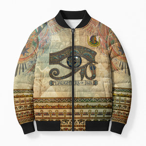 Daughters Of Isis Bomber Puffer Jacket Eye Of Horus Ancient Egyptian Goddess - Vintage Parchment Art