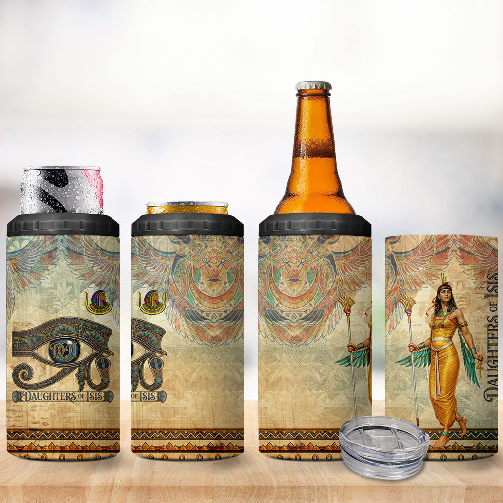 Daughters Of Isis 4 in 1 Can Cooler Tumbler Eye Of Horus Ancient Egyptian Goddess - Vintage Parchment Art