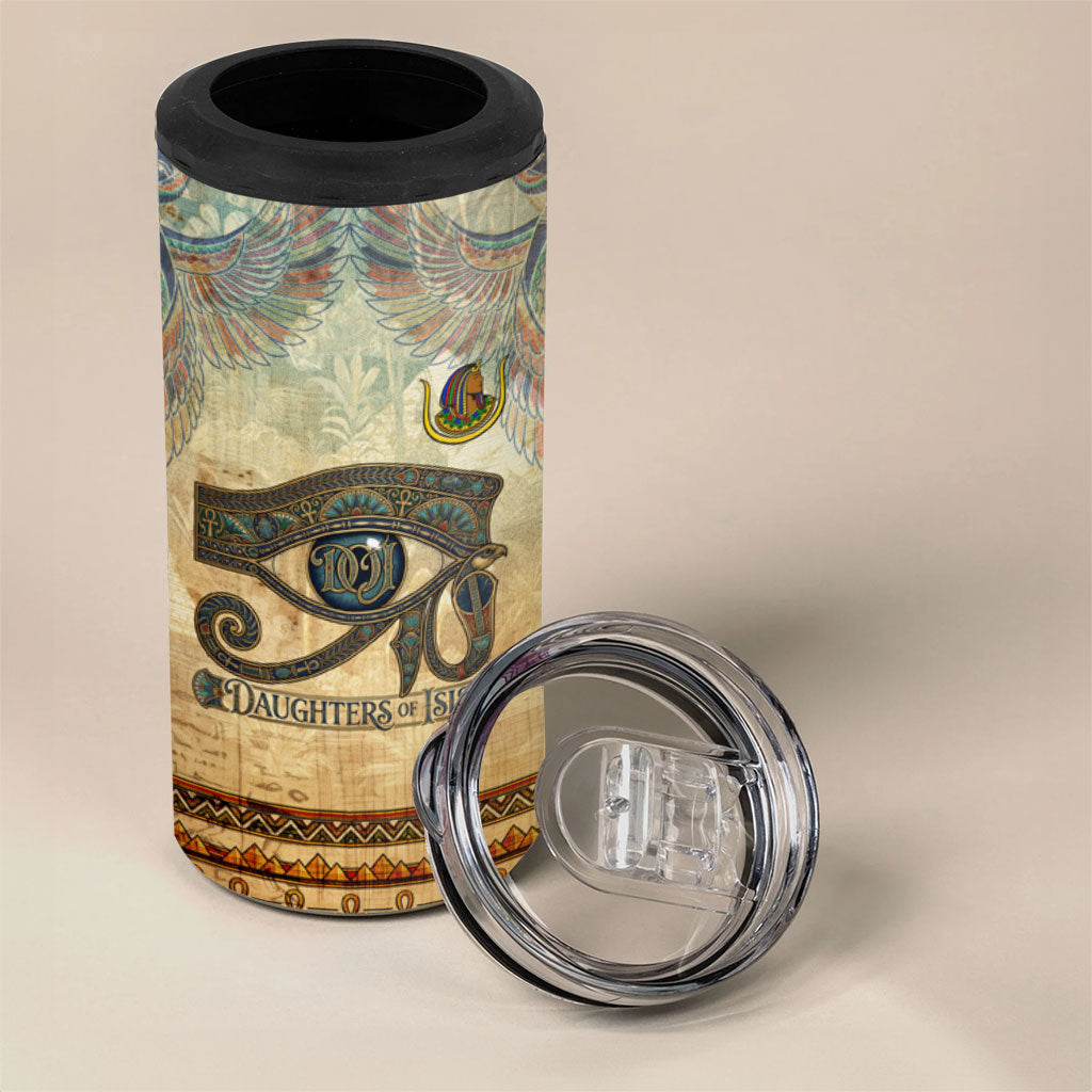 Daughters Of Isis 4 in 1 Can Cooler Tumbler Eye Of Horus Ancient Egyptian Goddess - Vintage Parchment Art