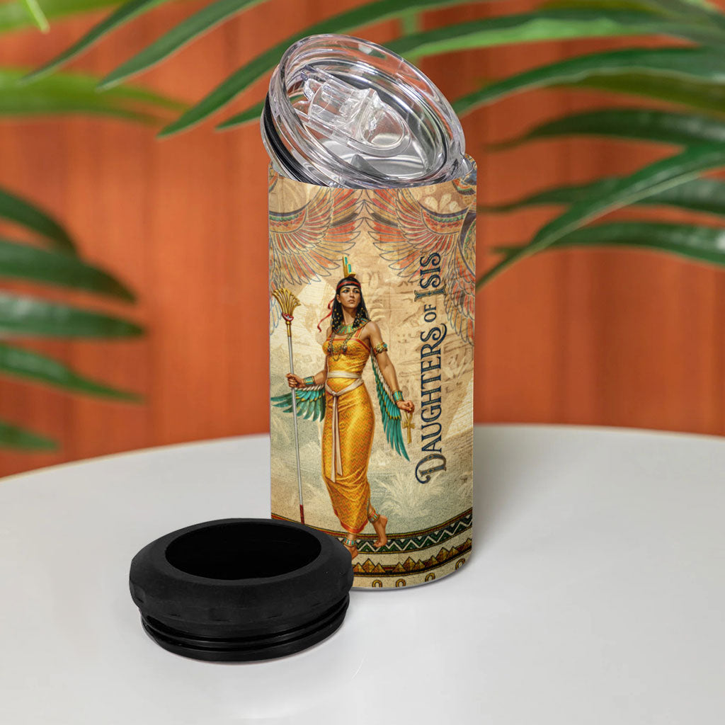 Daughters Of Isis 4 in 1 Can Cooler Tumbler Eye Of Horus Ancient Egyptian Goddess - Vintage Parchment Art