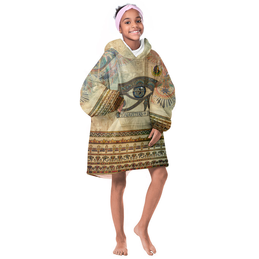 Daughters Of Isis Kid Wearable Blanket Hoodie Eye Of Horus Ancient Egyptian Goddess - Vintage Parchment Art