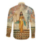 Daughters Of Isis Long Sleeve Button Shirt Eye Of Horus Ancient Egyptian Goddess - Vintage Parchment Art