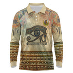 Daughters Of Isis Long Sleeve Polo Shirt Eye Of Horus Ancient Egyptian Goddess - Vintage Parchment Art