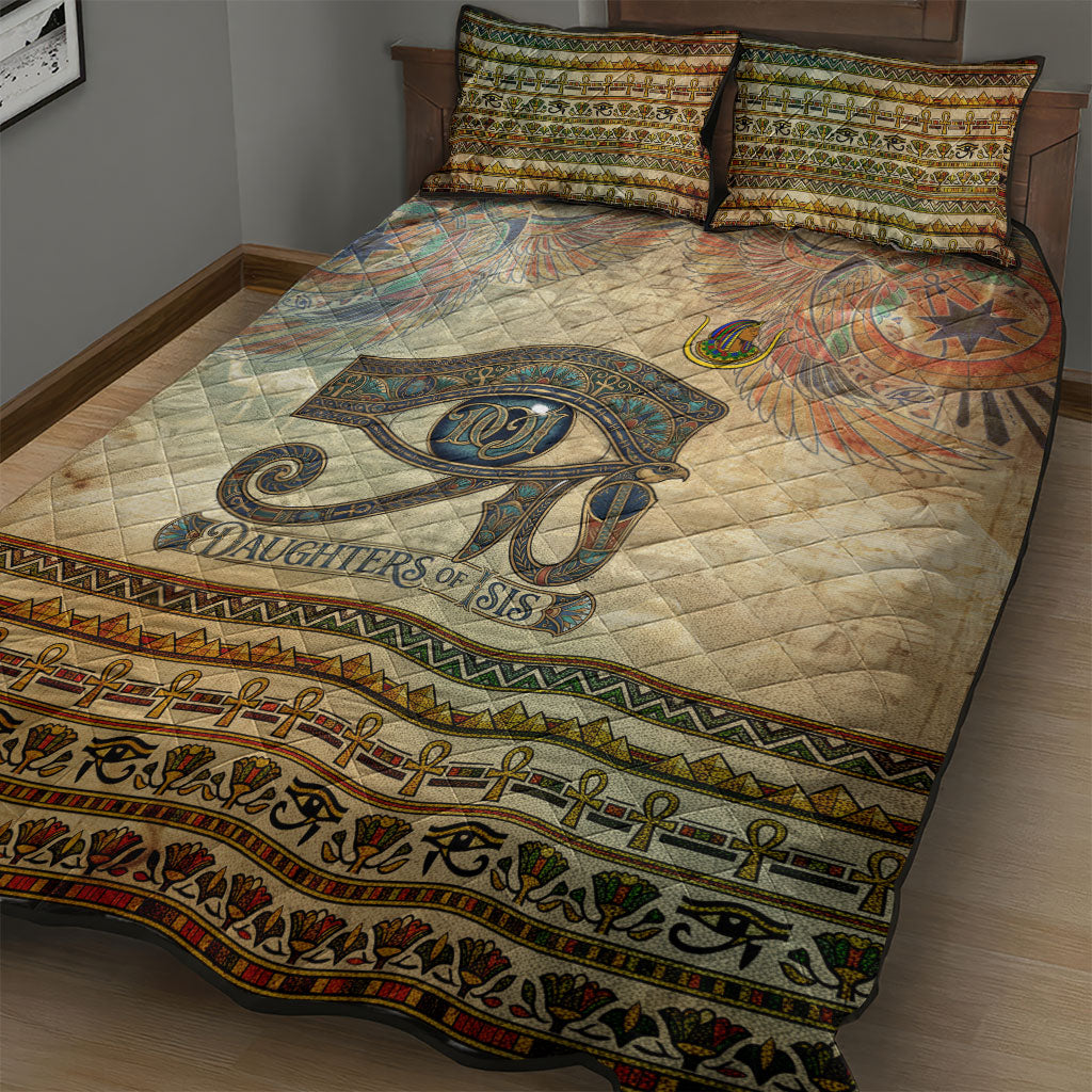 Daughters Of Isis Quilt Bed Set Eye Of Horus Ancient Egyptian Goddess - Vintage Parchment Art