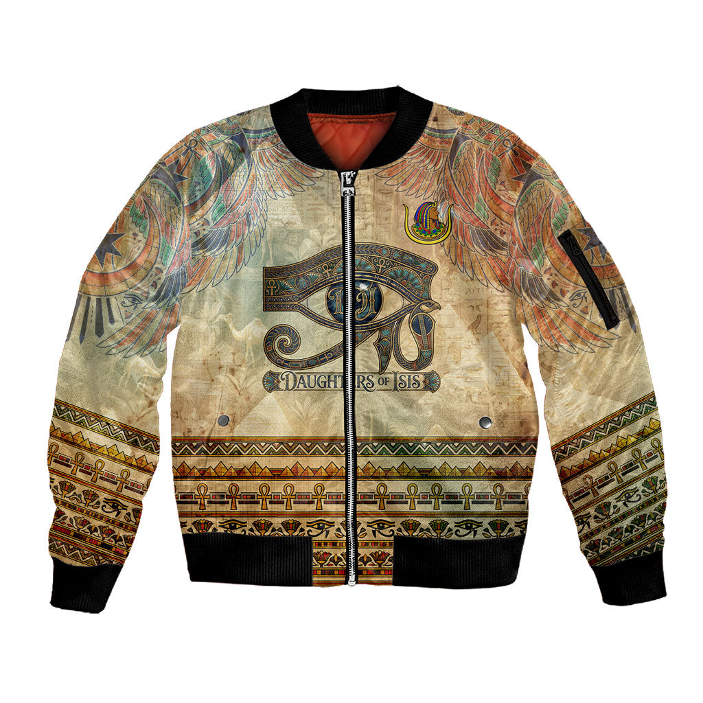 Daughters Of Isis Sleeve Zip Bomber Jacket Eye Of Horus Ancient Egyptian Goddess - Vintage Parchment Art