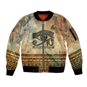 Daughters Of Isis Sleeve Zip Bomber Jacket Eye Of Horus Ancient Egyptian Goddess - Vintage Parchment Art