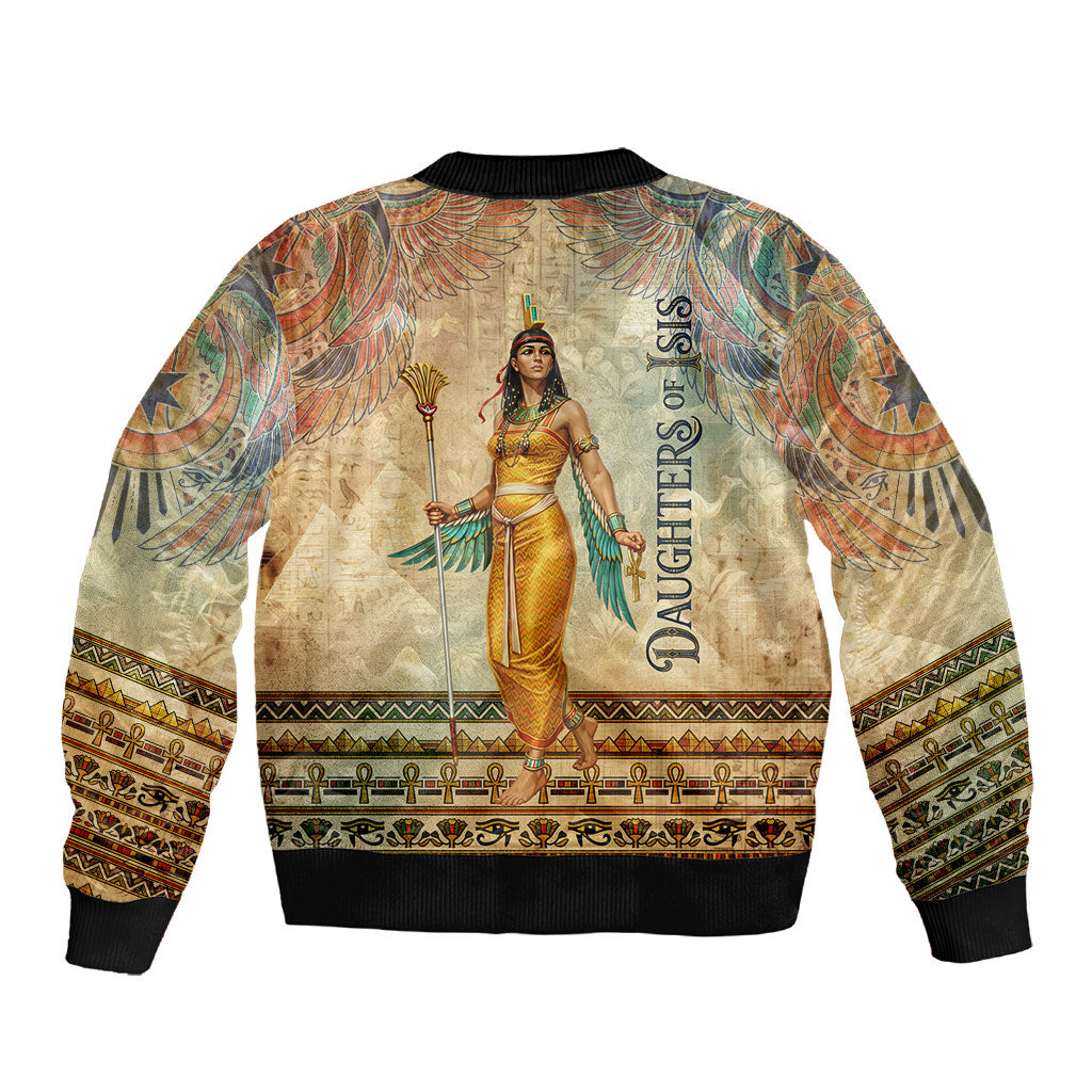 Daughters Of Isis Sleeve Zip Bomber Jacket Eye Of Horus Ancient Egyptian Goddess - Vintage Parchment Art