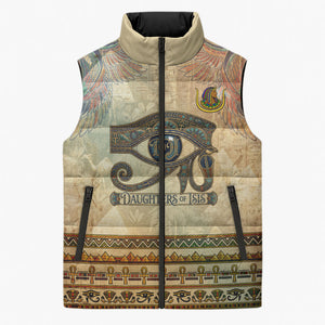 Daughters Of Isis Sleeveless Puffer Jacket Eye Of Horus Ancient Egyptian Goddess - Vintage Parchment Art