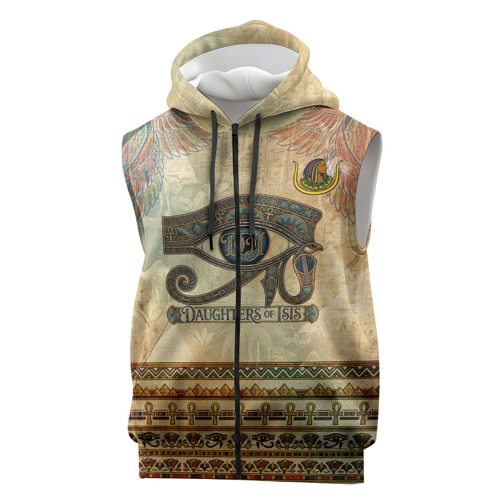 Daughters Of Isis Sleeveless Zip Hoodie Eye Of Horus Ancient Egyptian Goddess - Vintage Parchment Art
