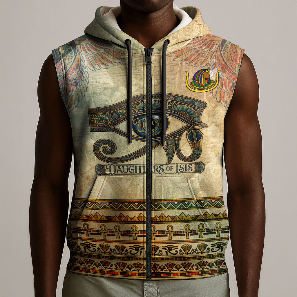 Daughters Of Isis Sleeveless Zip Hoodie Eye Of Horus Ancient Egyptian Goddess - Vintage Parchment Art