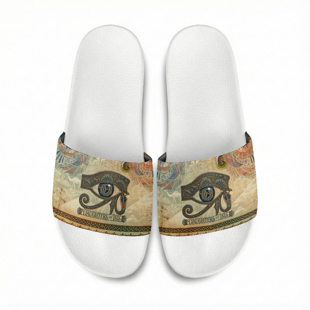 Daughters Of Isis Slide Sandals Eye Of Horus Ancient Egyptian Goddess - Vintage Parchment Art